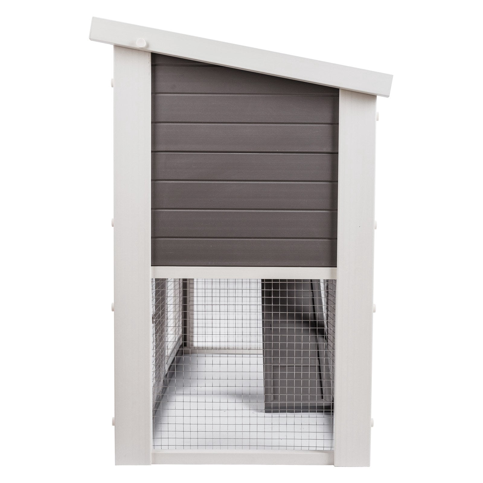 New Age Pet® ECOFLEX® Columbia Rabbit Hutch, Grey, Dual-Level with Denning Space, Easy Assembly, Moisture & Odor Resistant, with NeveRust Stainless Steel Wire - Ideal Indoor/Outdoor Bunny Habitat