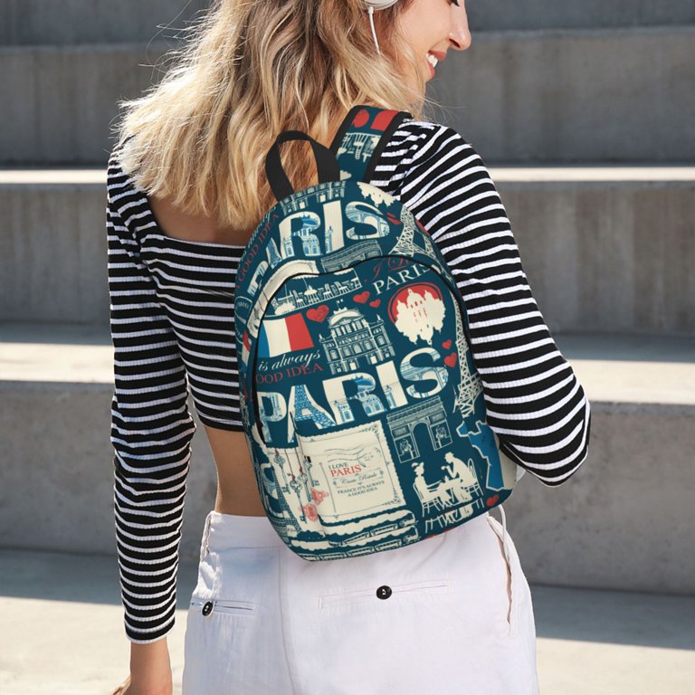 Xecao France and Paris Canvas College Laptop Backpack, a 