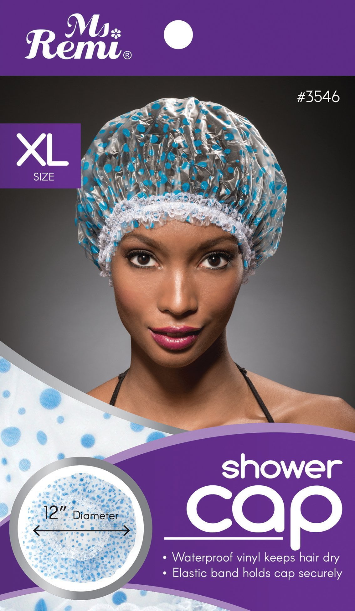 Shower Cap Blue Dot Pattern, Vinyl material, elastic band, extra