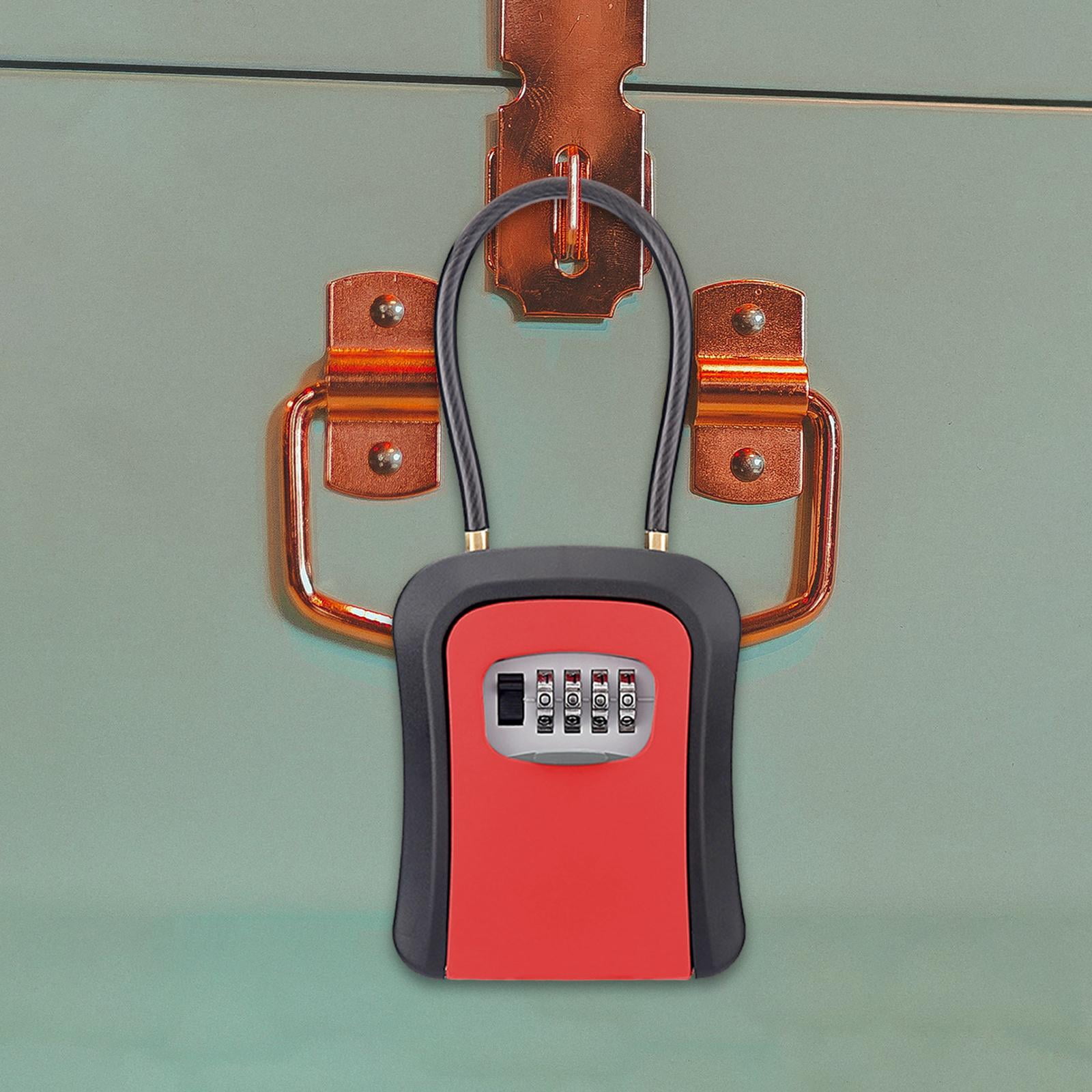 Colaxi Box Key Security Box with 4 Digit Combination Steel Cable Shackle Weatherproof Portable for Door Knob or Car Durable Red