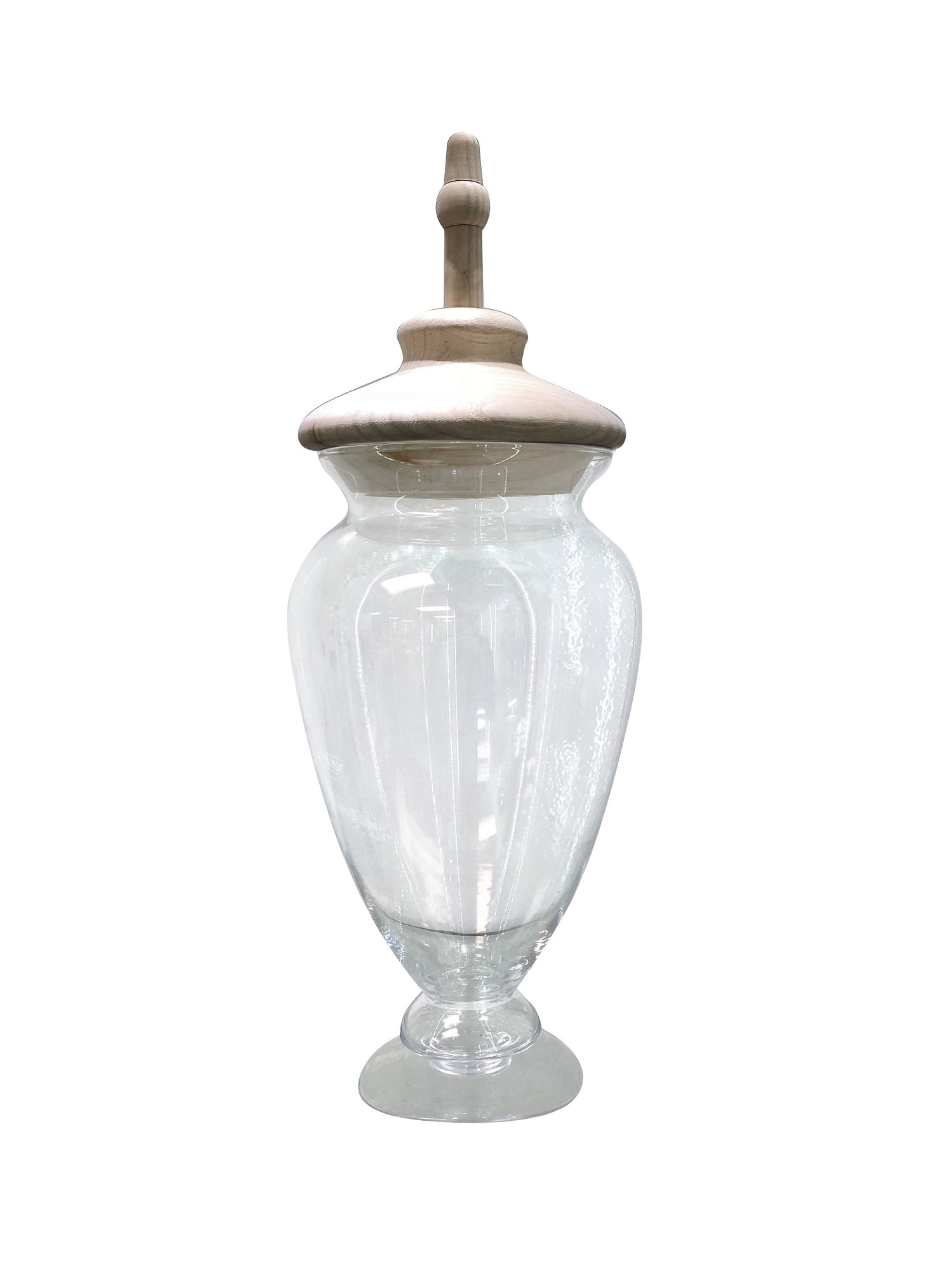 18" Clear and Beige Hand Blown Glass Jar with Finial Lid