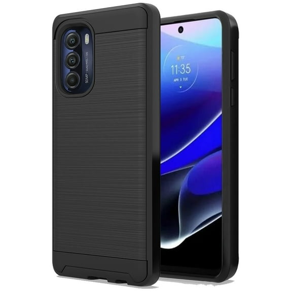 For Motorola Moto G Stylus 5G 2022 Hybrid Rugged Brushed Metallic Design [TPU   Hard PC] Dual Layer Shockproof Armor Cover ,Xpm Phone Case [ Black ]