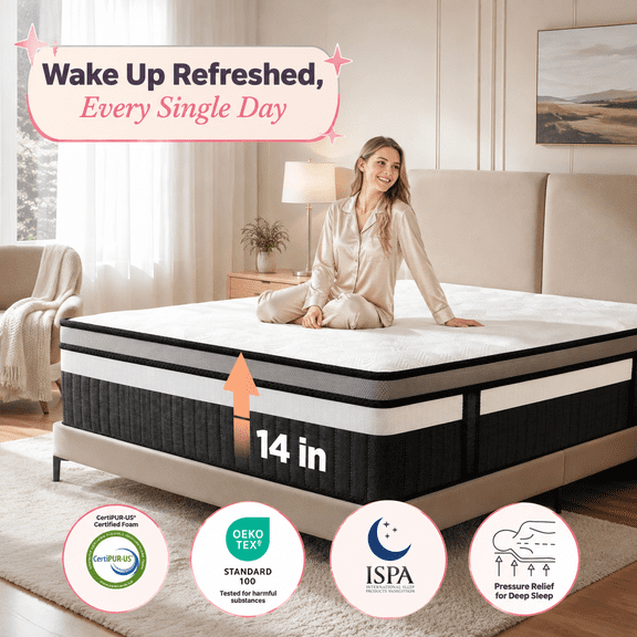 Queen Mattress 14 Inch, Gel Memory Foam Queen Size Mattress in a Box, Cooling Breathable Mattress with Motion Isolation, Medium Firm Support and Comfortable Sleep Design,CertiPUR-US® Certified