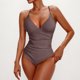 thumbnail image 3 of Traje de Baño de Color Sólido Bikini de Corte Alto de las Mujeres, Traje de Baño de Nylon de Moda Conservadora con Almohadillas, 3 of 3