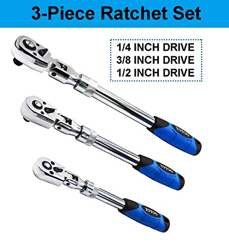 YOTOO 3-teiliges Ratschen-Set – Ausziehbar, 72 Zähne, Schnellspanner, Größen 1/4, 3/8, 1/2 Zoll, Reversibel