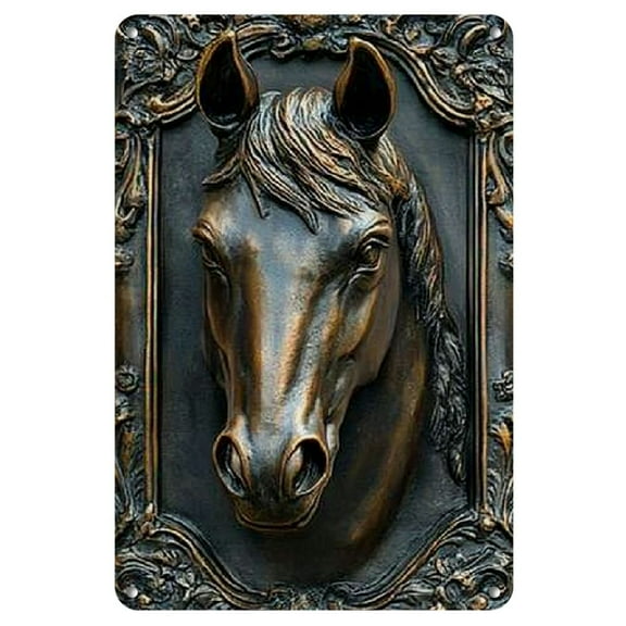 Room Decor 1pc Rustic Horse Head Metal Aluminum Sign, 8x12 Inch, Antique Effect Wall Decor for Home, Kitchen, Bedroom, Garden, Bathroom, Garage, Office, Bakery - Easy to Hang Vintage Art