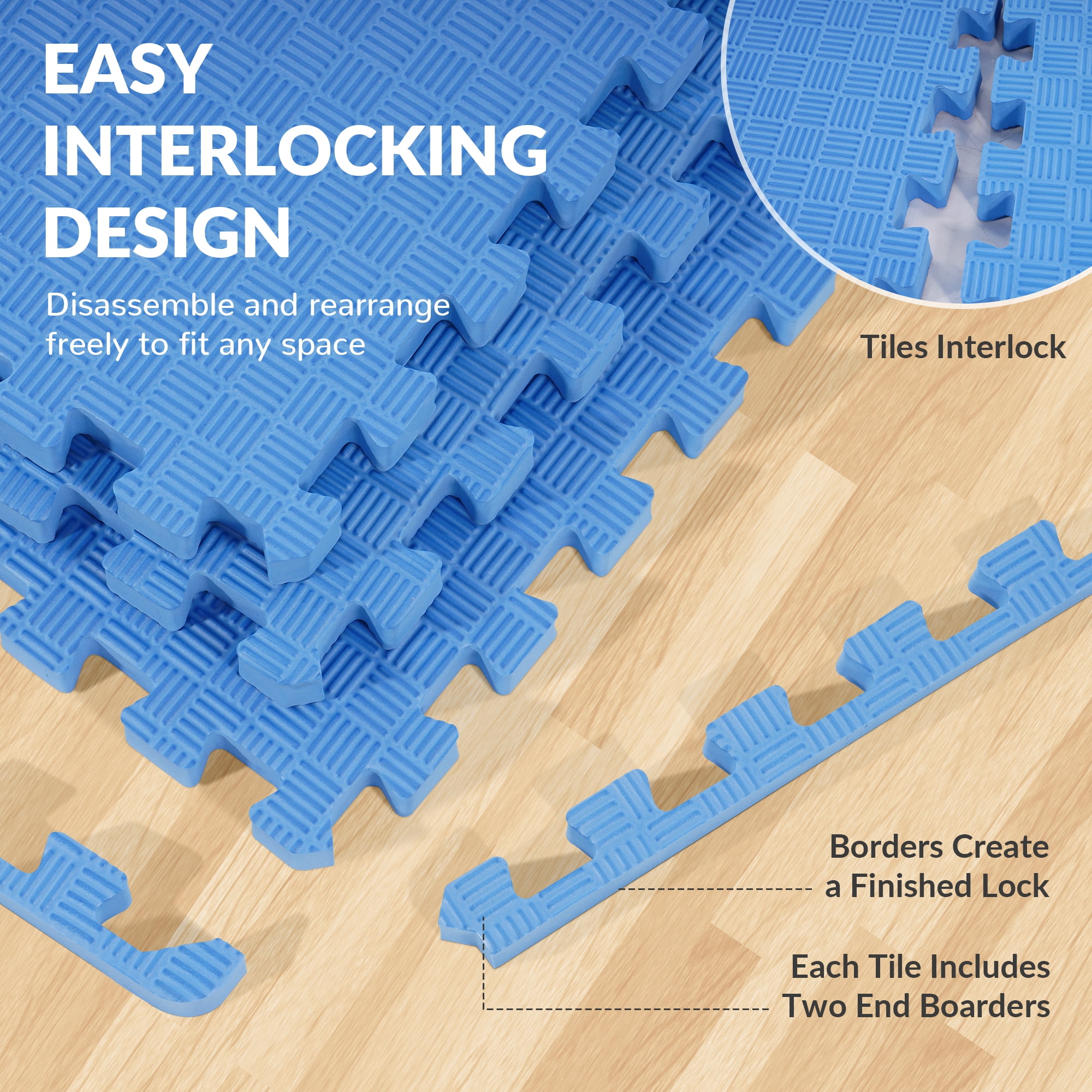 BalanceFrom EVA Foam Interlocking Floor Tiles, 63 × 63 cm, 1/2" 3/4" or 1" Thick, Anti-Slip Textured Mats in Multiple Colors, 6/12/24/36 Pack for Home Gym and Play Areas