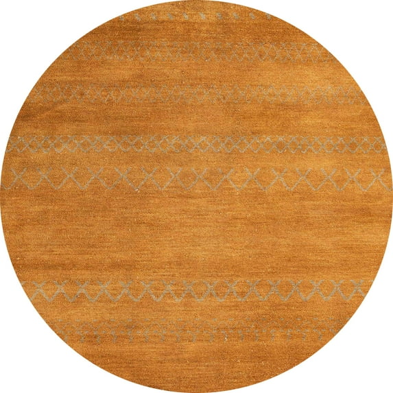 Ahgly Company Machine Washable Indoor Round Abstract Orange Red Area Rugs, 8' Round