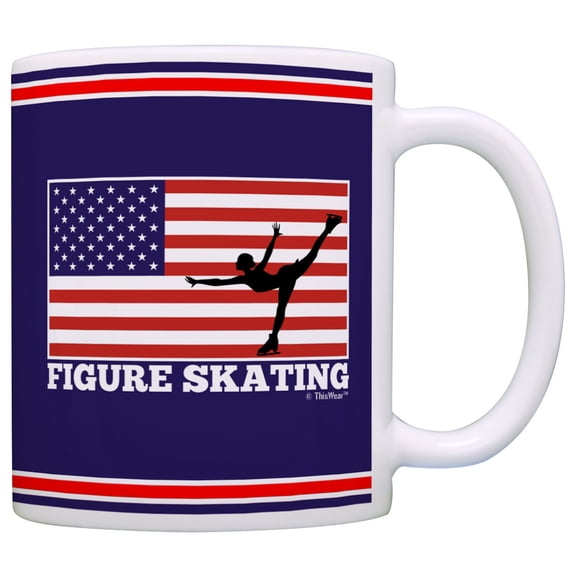 ThisWear American Pride Figure Skating United States Flag 11 ounce Coffee Mug Blue