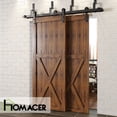 thumbnail image 2 of Homacer Black Rustic Double Track Z-Shape Bypass Sliding Barn Door Hardware Kit, for Two/Double Doors, 8ft Long Flat Track, Classic Design Roller, Heavy Duty, for Interior & Exterior Use, 2 of 6