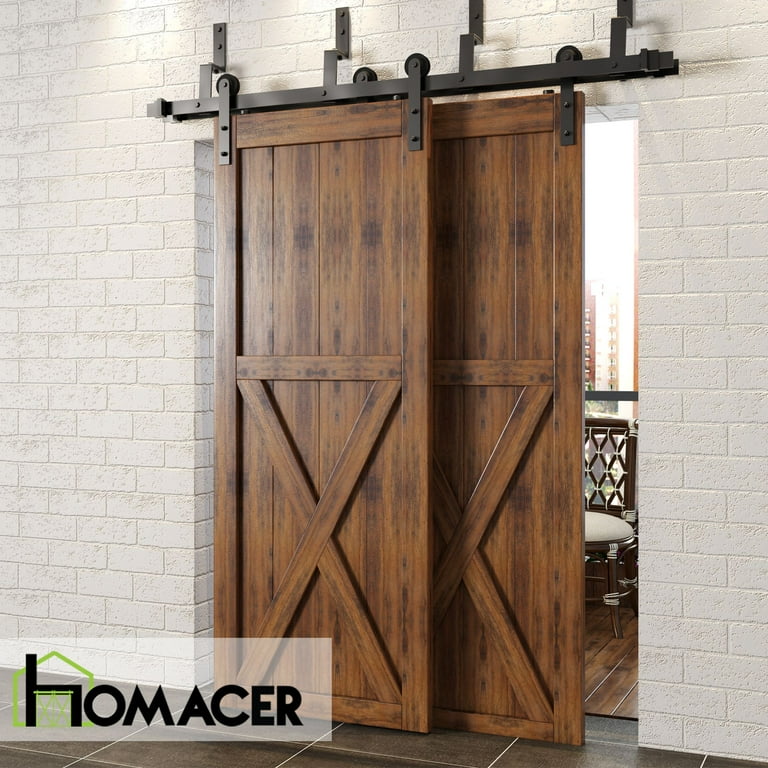 Homacer Black Rustic Double Track Z Shape Bypass Sliding Barn Door Hardware Kit For Two Doors 4ft Long Flat Classic Design Roller Heavy Duty Interior Exterior Use Com Homacer Black Rustic Double Track Z, Exterior Sliding Barn Door Hardware Kit