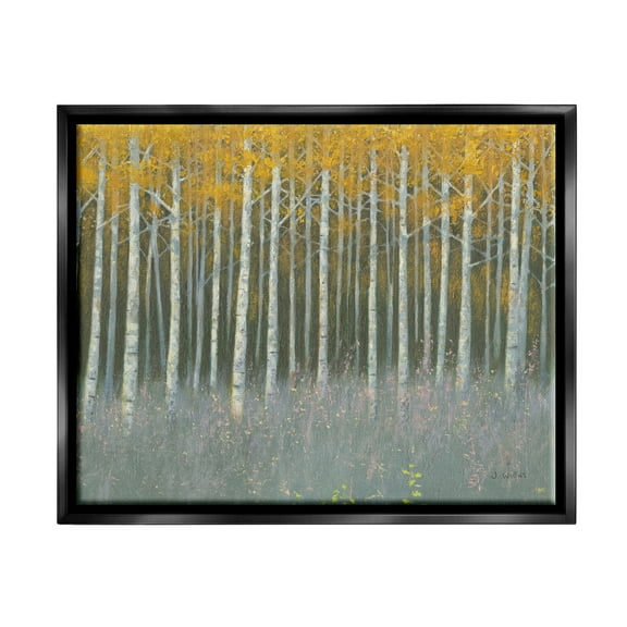 Stupell Industries Birch Tree Woodland Grove Outdoor Nature Landscape Metallic Gold Framed Floating Canvas Wall Art, 16x20, by James Wiens