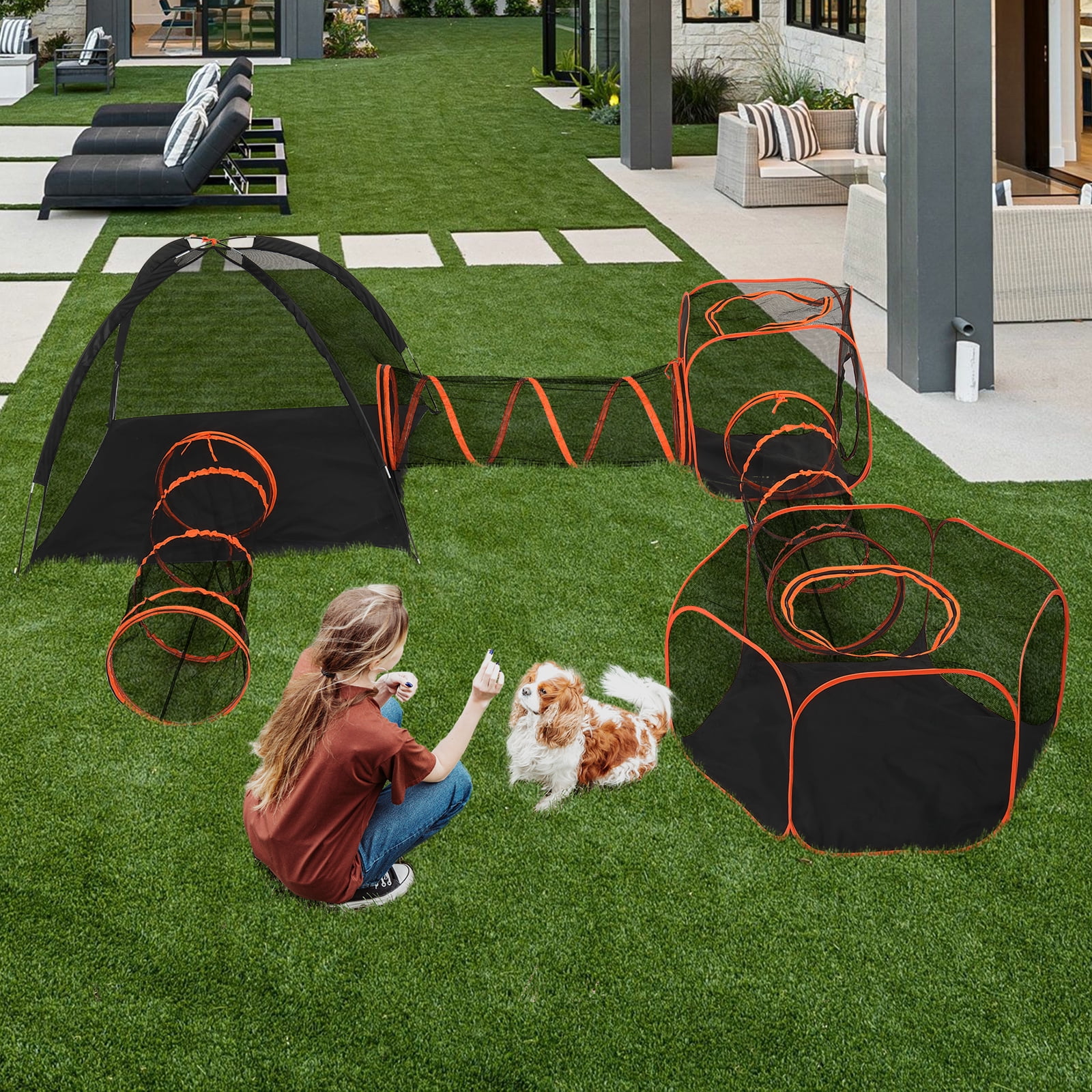ZephyPaws 6-in-1 Outdoor Cat Play Tents and Tunnels,Portable Cat Enclosures and Playpen With 3 Tents and 3 Tunnels for Cats Rabbits Ferrets and Small Animals