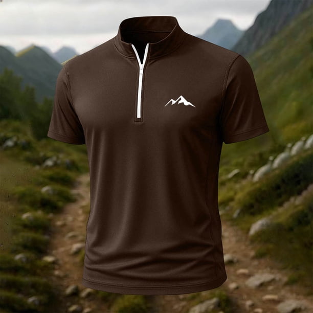Blusa y camisa de manga corta con cuello alto para hombre, de verano, de color liso, ajustada, deportiva, con cremallera, de manga corta, con cuello alto.