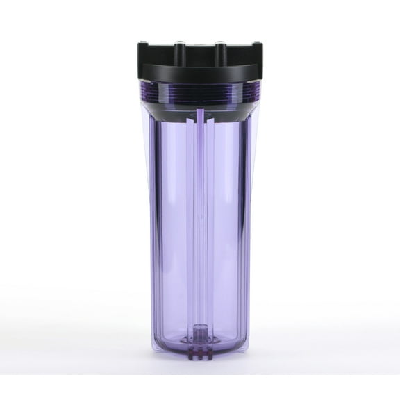 Hydronix HF3-10CLBK38, 10" Clear Housing with Black Rib Cap For RO & Filtration Systems, 3/8" Ports