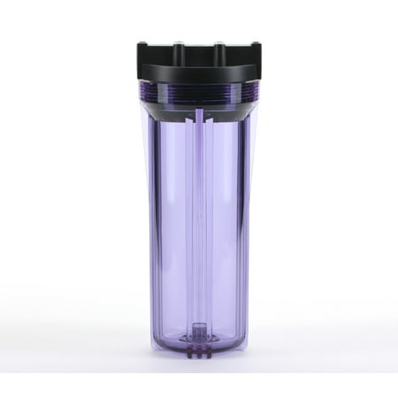 Hydronix HF3-10CLBK12PR, 10" Clear Housing with Black Rib Cap For RO & Filtration Systems, 1/2" Ports with Relief Button