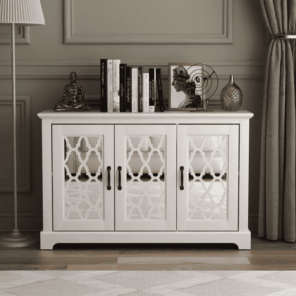 STYLIVIA Heron 3 Door Wide Sideboard, Ivory