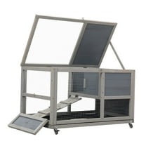 ZOPan 36-Inch Wooden Rabbit Hutch – Small Bunny Cage with Removable Cleaning Tray & Openable Roof, Indoor/Outdoor 2-Tier Pet House for Rabbits, Chickens & Small Animals