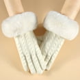 thumbnail image 2 of Womens Gloves Winter, Audhol Women's Winter Knitted Gloves Small Style Gloves with Large Furry Cuffs Cold Proof Gloves Touchscreen Gloves for Warmth Fleece Lined Gloves Womens White, One Size, 2 of 4