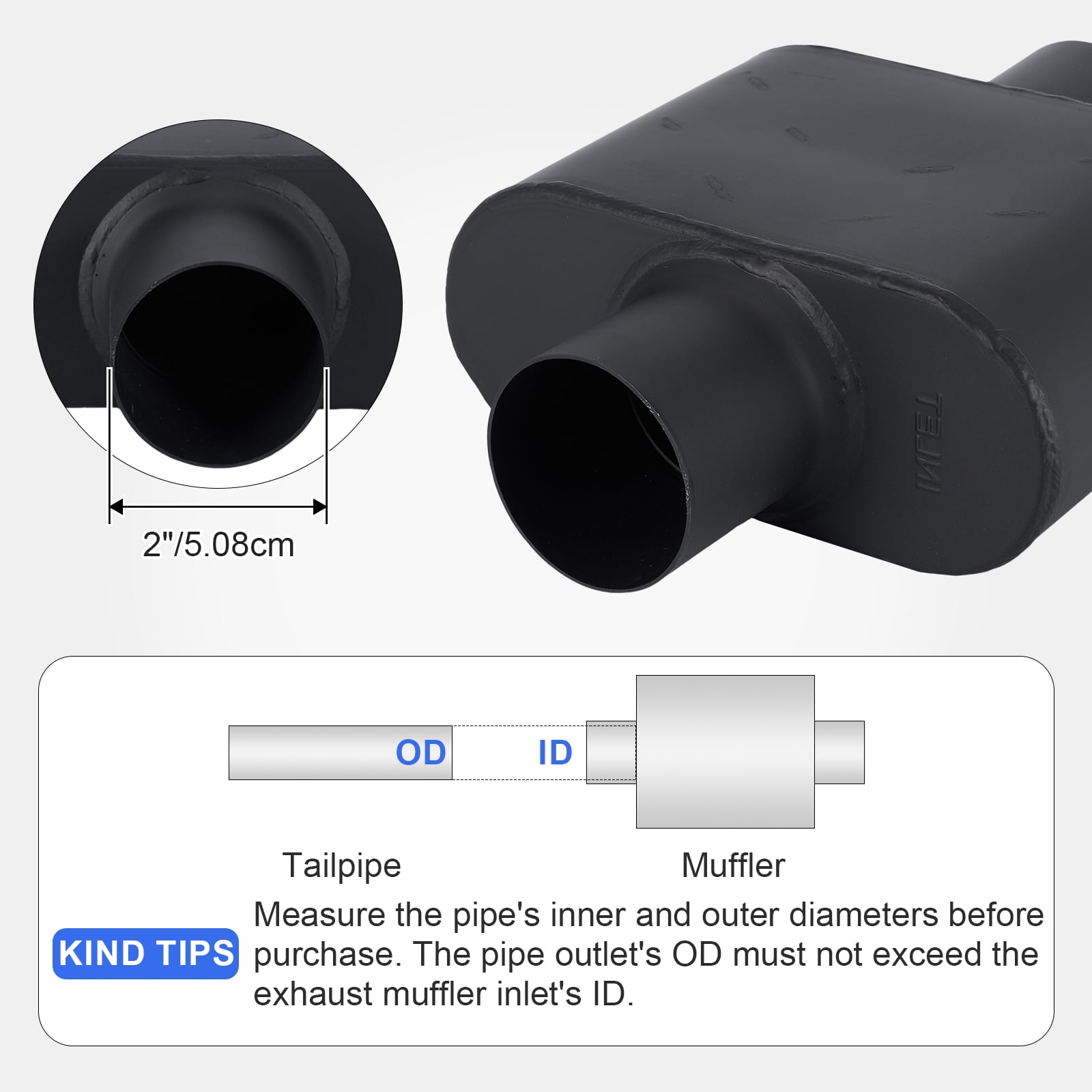Universal Exhaust Muffler, Chambered Performance Muffler for Cars Trucks, Stainless Steel, 2" Inlet/Outlet, Overall Length 13", black