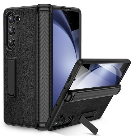 Dteck for Galaxy Z Fold 6 Phone Case with Kickstand, Full Body Case with Built-in Screen Protector & Magnetic Hinge Protection PU Leather Protective Cover for Samsung Galaxy Z Fold 6 5G,Black