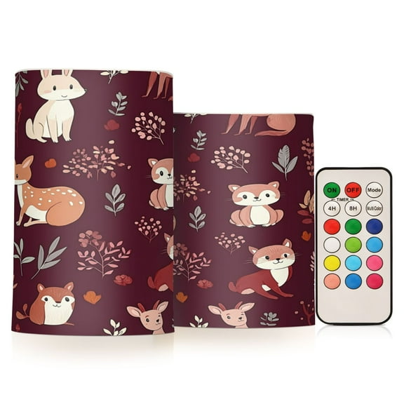 2 PCS Flameless Candles with Remote Timer LED Battery Operated Flickering Candle Light for Wedding Table Home Decoration Gifts Joyous Forest Animals