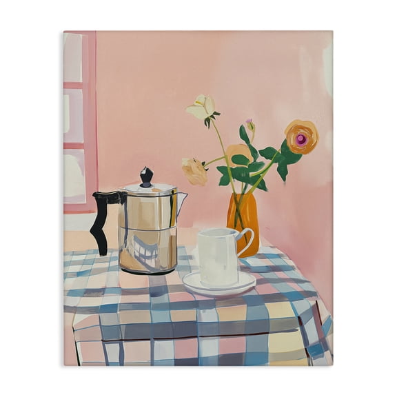 Stupell Industries Pink Retro Kitchen Table Cottage Painting Wrapped Canvas Canvas Art Print Wall Art, 16 x 20