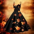 thumbnail image 2 of Women's Fashionable Thanksgiving Printed Strap Zipper Casual Retro Long Dress (5), 2 of 2
