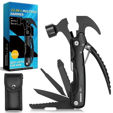 Gifts For Men 12 In 1 Multitool Hammer Camping Hiking Birthday Dad Him Husband Boyfriend Women Mens Gift From Daughter Wife Son Black