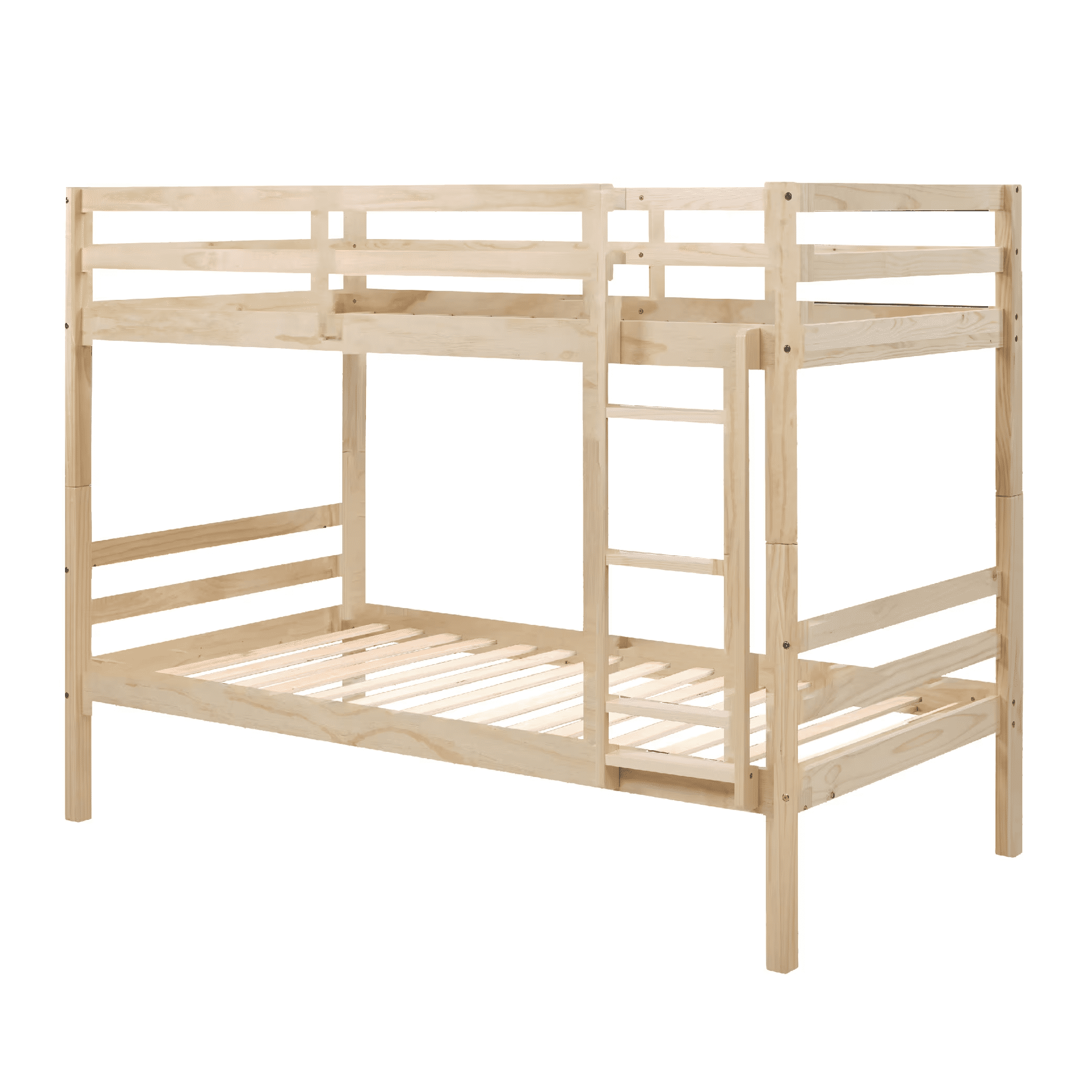 MAYEERTY Twin over Twin Bunk Bed with Ladder, Wooden Bed Frame with High Guardrail and Ladder for Kids, No Box Spring Needed, White