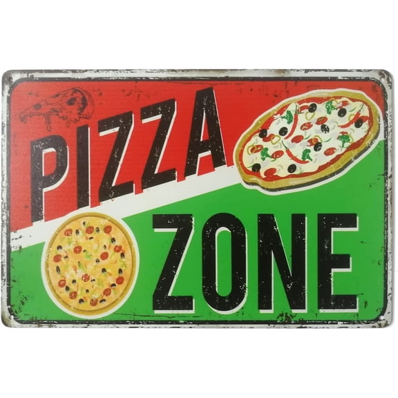 Pizza Zone Tin Sign Home Kitchen Signs Wall Decor Metal Funny Art Retro Vintage Distressed