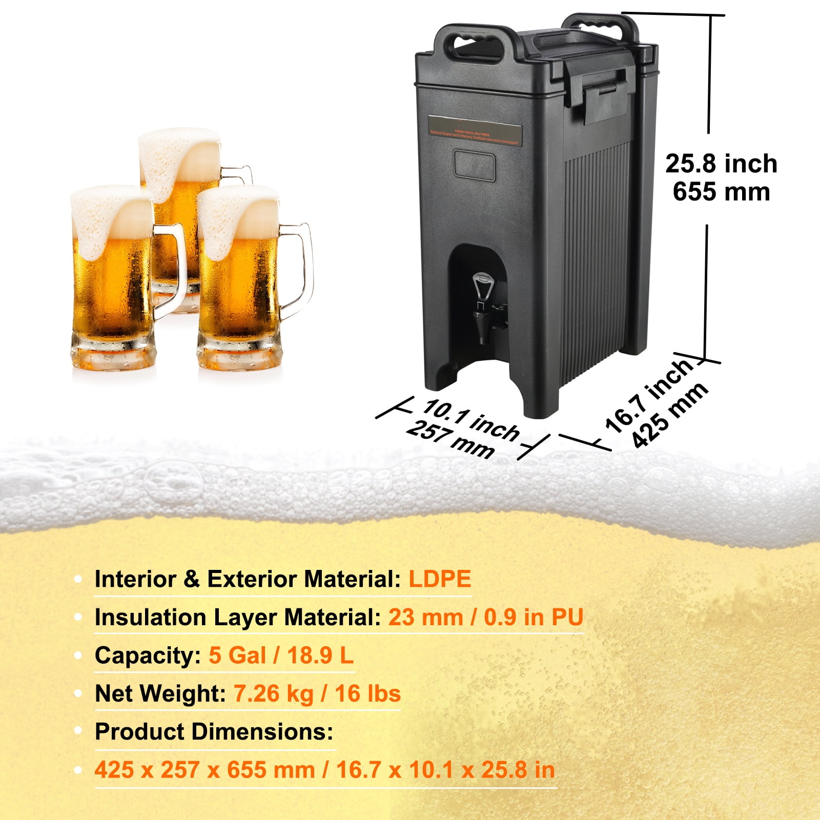 KFFKFF Insulated Iced and Hot Beverage Server/Dispenser 5 Gallon Beverage Carrier Food-Grade LDPE Material