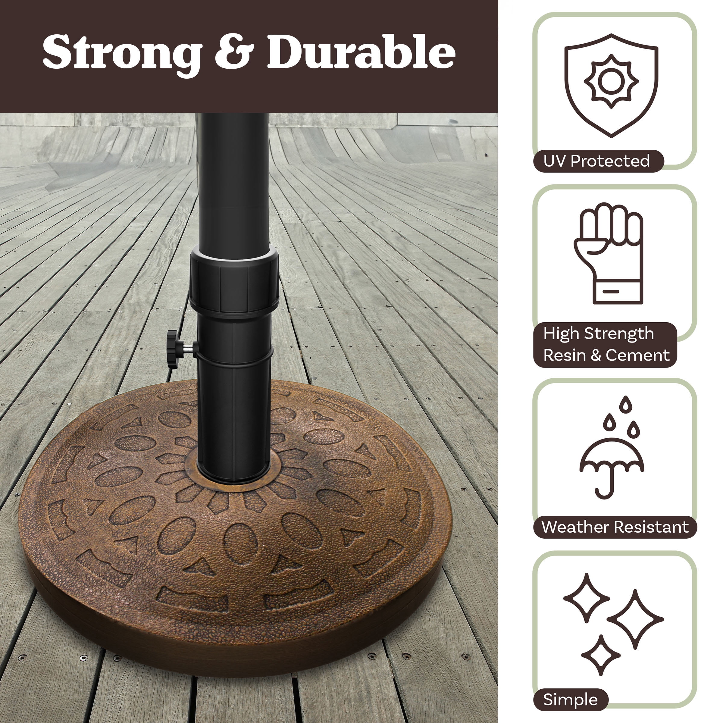 Pure Garden 34lb Resin and Cement Outdoor Patio Umbrella Base, Bronze