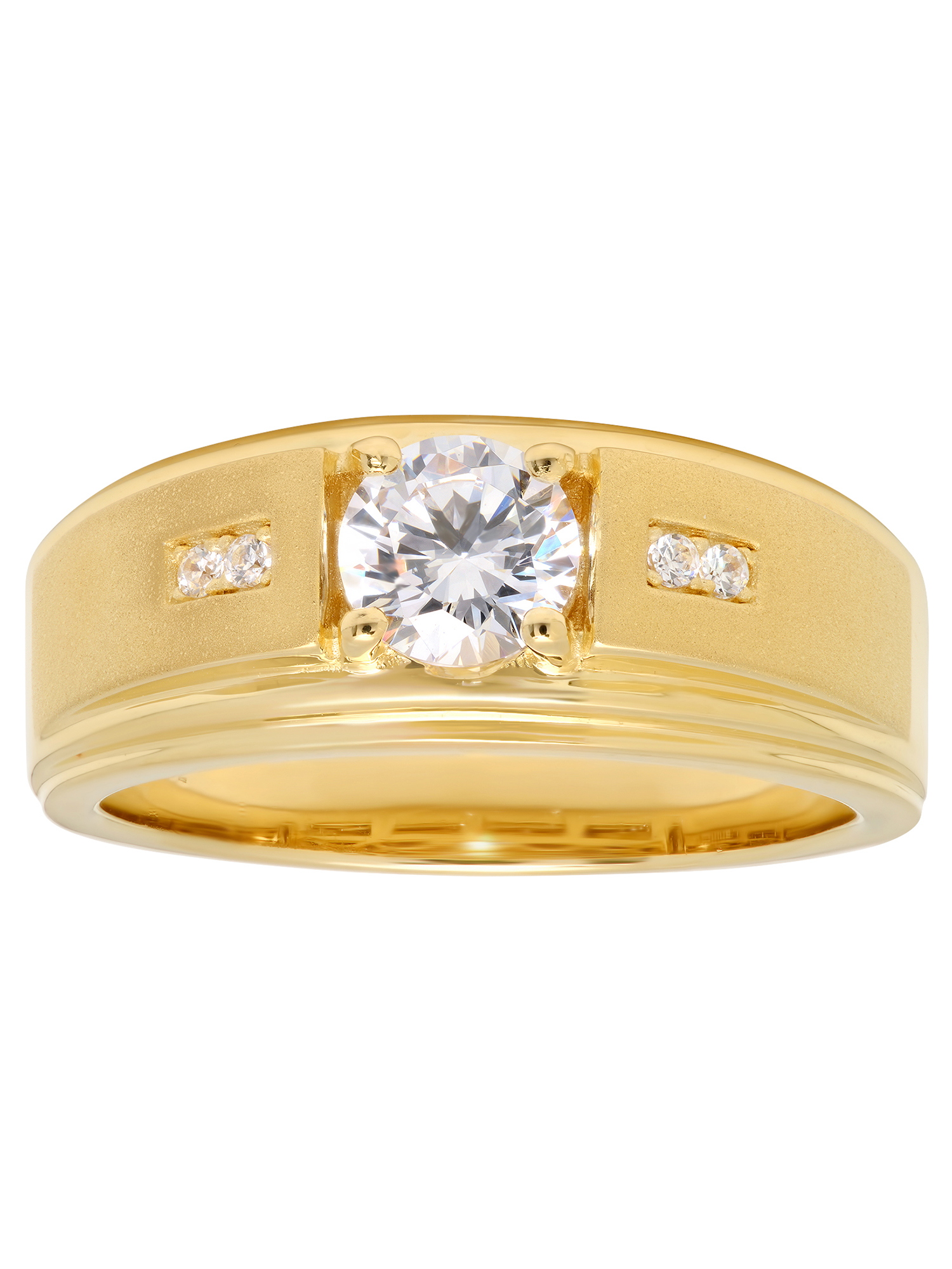 Mens 14K Gold Plated Sterling Silver Cubic Zirconia Solitaire Ring
