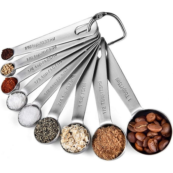 Stainless Steel Measuring Spoons Set of 9 and Professional Measurement Conversion Chart Refrigerator Magnet Conversions for Cups Tablespoons Teaspoons