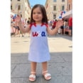 thumbnail image 3 of BemeyourBBs Kids Toddler Baby Girls 4th of July Dress Overalls Patriotic Independent Day Clothes Letter Embroidery Sleeveless Stripe Tank Dress with Bow Decor Fourth of July Summer Dress Clothes, 3 of 9