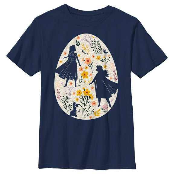 Boy's Frozen Easter Egg Silhouettes Graphic Tee Navy Blue Small