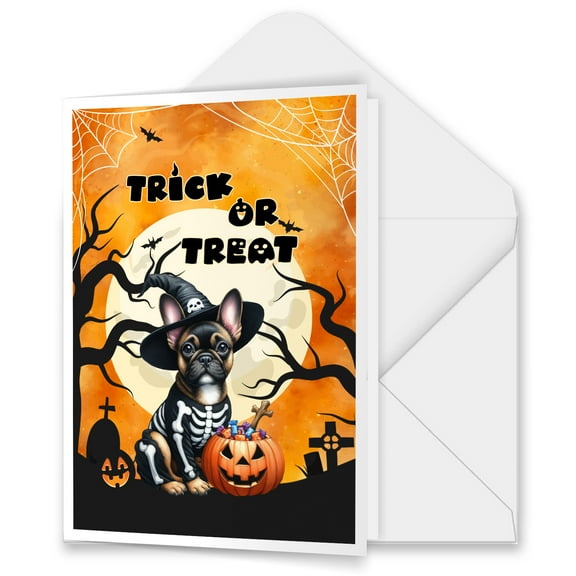Trick or Treat French Bulldog Needs Candy Happy Halloween Night 5x7in Folded Greeting Card Dog Lover Gifts Single Note Card with Envelope - 02020