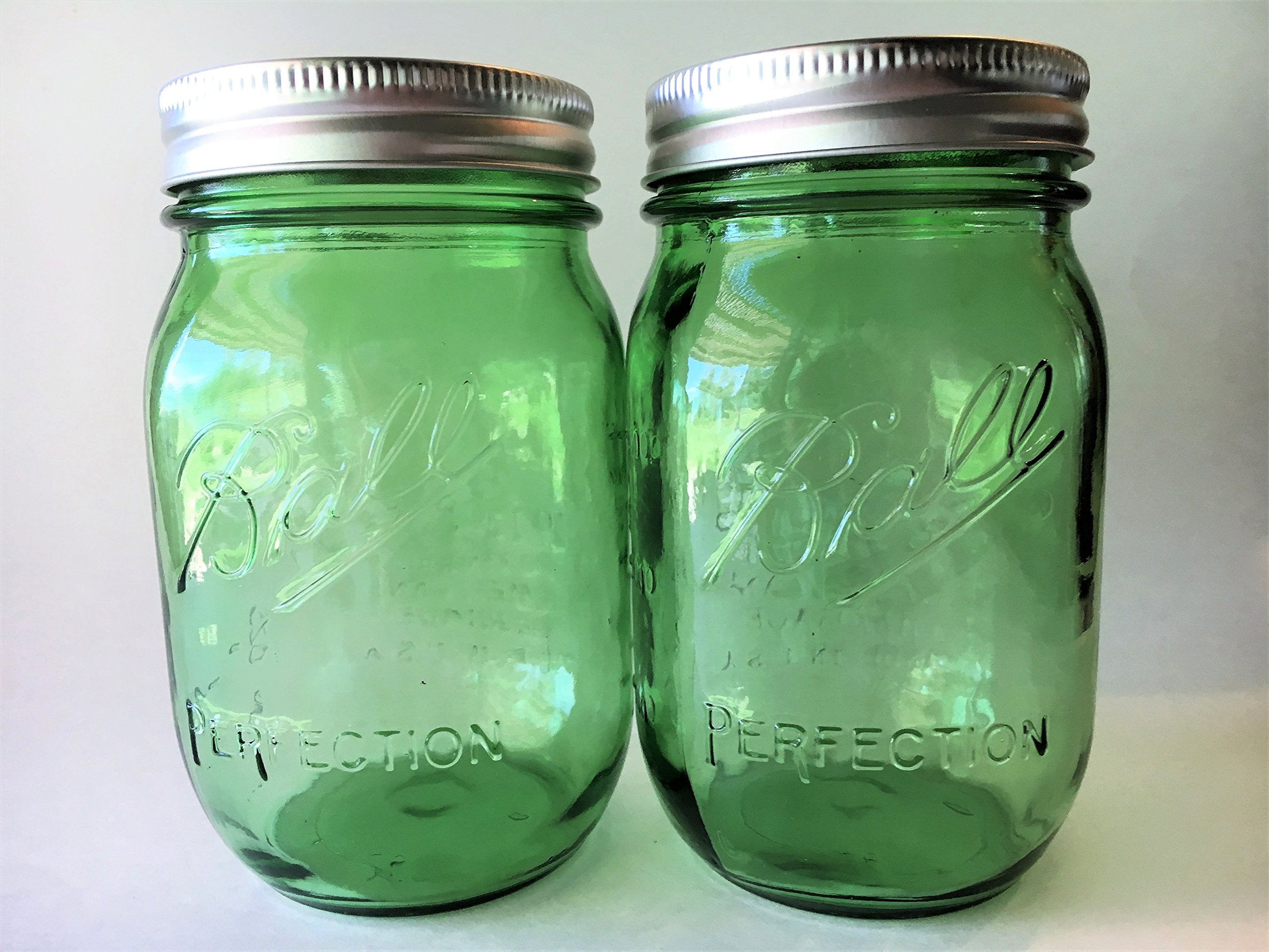 Set of TWO 16oz Green Heritage 100th Year Anniversary Ball Jars Highly Collectible