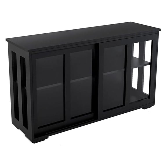 Modern Buffet Storage Cabinet with Glass Sliding Door and Adjustable Shelves, Multifunctional 42-inch Wide Storage Cabinet,Wooden Console Table, Black