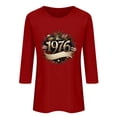 thumbnail image 2 of Uootdi Hauts pour Femmes Manches 3/4 Col Rond Imprimé Palmier Coucher de Soleil 1976 Coupe Décontractée Rétro Plage Vacances T-Shirts Cadeau, 2 of 4