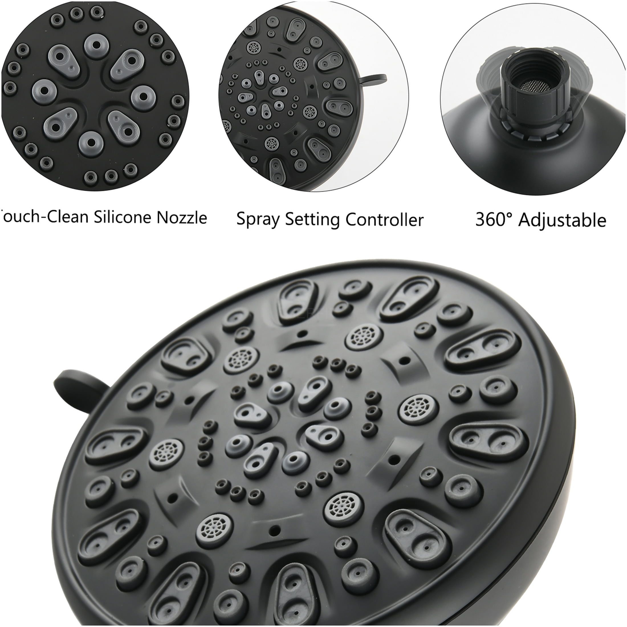 JERFIT Matte Black Dual Shower Head System with 7-Spray Rain Showerhead, Handheld, Slide Bar & No-Drill Mount