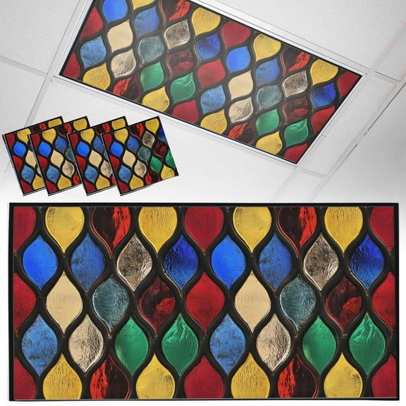 4 Pack Abstract Fluorescent Light Covers for Ceiling Lights Stained Glass Moroccan Texture Magnetic Ceiling Light Covers Overhead Light Filters for Office Classroom Home