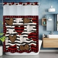 thumbnail image 2 of No Hook Shower Curtain with Snap in Liner, Valentines Buffalo Plaid Red Border Waterproof Fabric Bathroom Curtain Mesh Top Window, Leopard Print Check Love Heart Shower Curtains 72x84in, 2 of 9