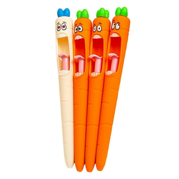 Carrot Click Pens (Press Design Novelty), Tactile Rubber Tongue Engages Fidget Relief Discreetly During Long College Lectures, Writing Tools With Pressing, By Meiiso