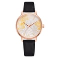 thumbnail image 1 of Reloj de pulsera de cuero de PU de moda para mujer Reloj de cuarzo con esfera redonda y patrón de hoja (negro), 1 of 4