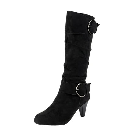

Cowgirl Boots Cowboy Boots for Women Women s Autumn And Winter Fashion Suede Fine Heel Solid Color Mid Calf Boots Temperament Comfortable Boots Ladies Fahion Dress Tall Boots