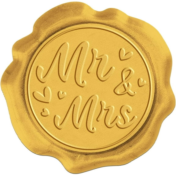 50Pcs Adhesive Wax Seal Stickers Envelope Seal Decoration For Craft Scrapbook DIY Gift Goldenrod Valentine's Day MR & MRS Word 30mm