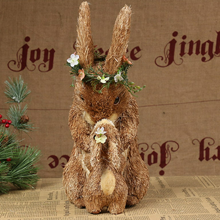 2Pcs Straw Rabbits Easter Bunny Home Garden Decorations Centerpiece  Ornament