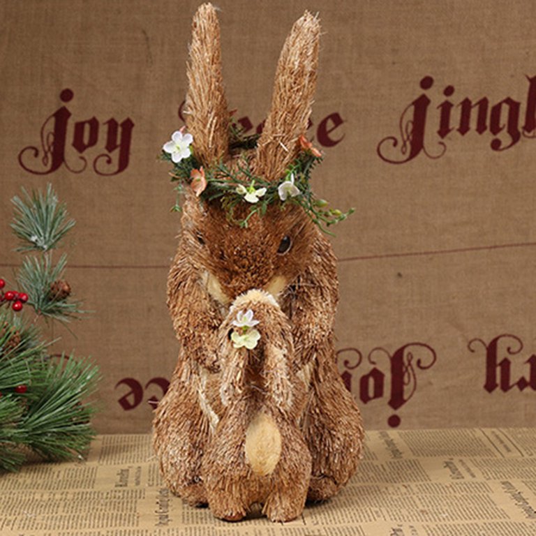 2Pcs Straw Rabbits Easter Bunny Home Garden Decorations Centerpiece Ornament